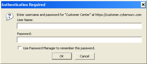 The customer center login prompt